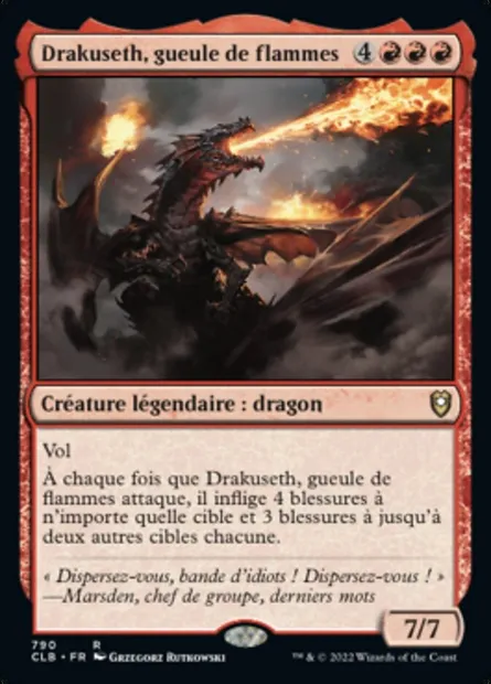 Drakuseth, gueule de flammes, carte Magic CLB 790 — extension Commander Légendes : la bataille de la Porte de Baldur