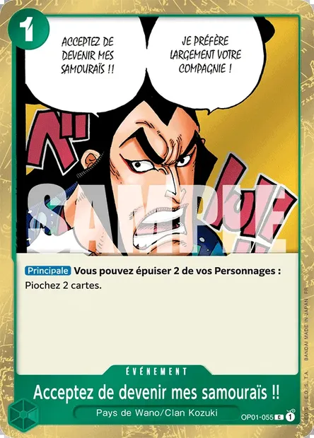 Acceptez de devenir mes samouraïs !!, carte One Piece OP01-055 — extension ROMANCE DAWN