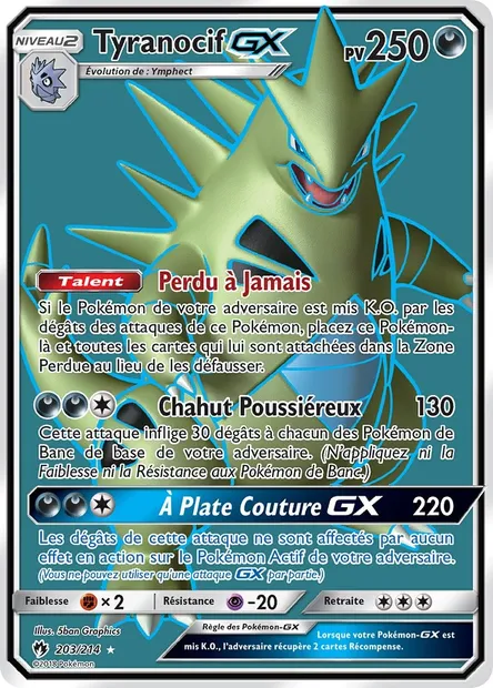 Tyranocif GX, carte Pokémon LOT 203 — extension Tonnerre Perdu