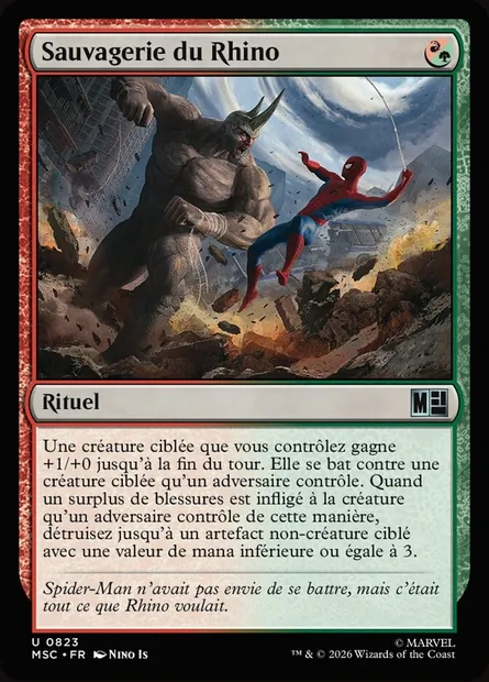 Sauvagerie du Rhino, carte Magic MSC 823 — extension Marvel Super Heroes Commander