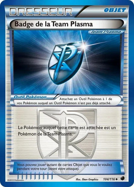 Badge de la Team Plasma, carte Pokémon PLF 104 — extension Glaciation Plasma