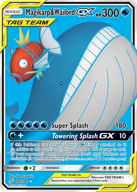Magikarp & Wailord GX, Pokémon card TEU 160 — Team Up set