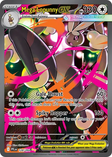 Mega Lopunny ex, Pokémon card PFL 128 — Phantasmal Flames set