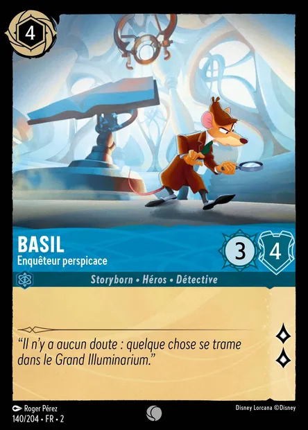 Basil - Enquêteur perspicace, carte Disney Lorcana CH2-140 — extension L'Ascension des Floodborn