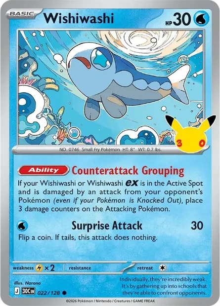 Wishiwashi, Pokémon card 30C 022 — 30th Celebration set