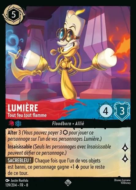 Lumière - Tout feu tout flamme, carte Disney Lorcana CH8-139 — extension Le Règne de Jafar