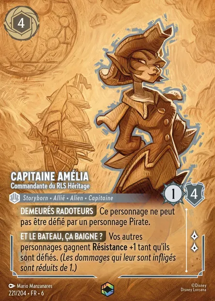 Capitaine Amélia - Commandante du RLS Héritage, carte Disney Lorcana CH6-221 — extension La Mer Azurite