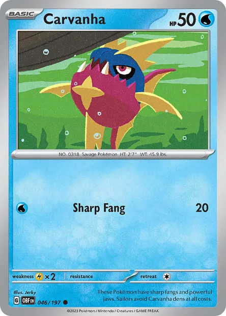 Carvanha, Pokémon card OBF 046 — Obsidian Flames set