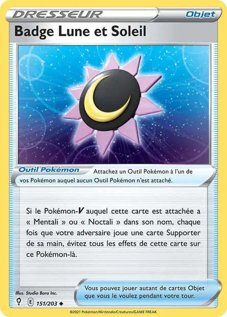 Badge Lune et Soleil, carte Pokémon EVS 151 — extension Évolution Céleste