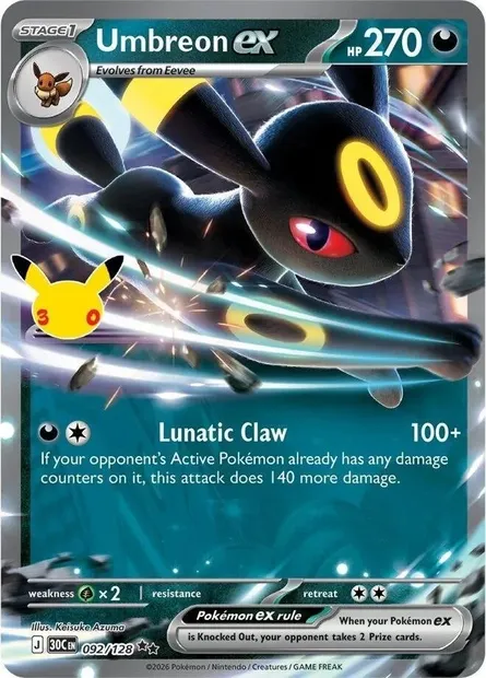 Umbreon ex, Pokémon card 30C 092 — 30th Celebration set