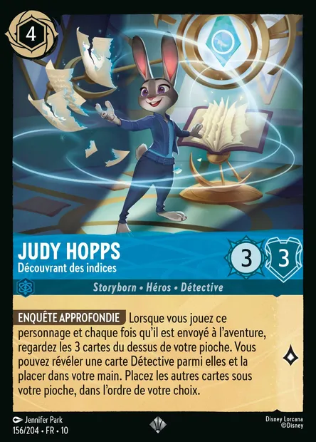 Judy Hopps - Découvrant des indices, carte Disney Lorcana CH10-156 — extension Lueurs dans les Profondeurs