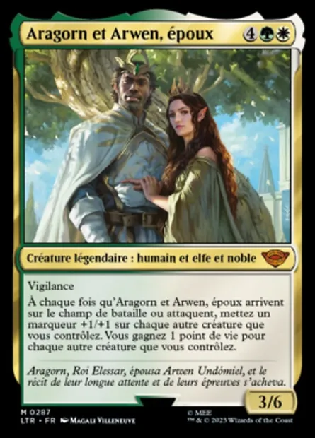 Aragorn et Arwen, époux, carte Magic LTR 287 — extension Le Seigneur des Anneaux : chroniques de la Terre du Milieu