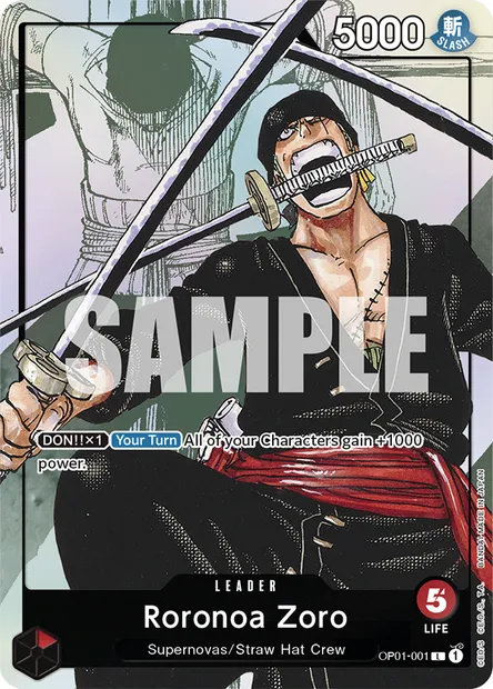 Roronoa Zoro, carte One Piece OP01-001 — extension ROMANCE DAWN