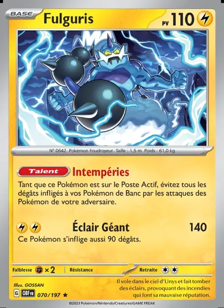 Fulguris, carte Pokémon OBF 070 — extension Flammes Obsidiennes