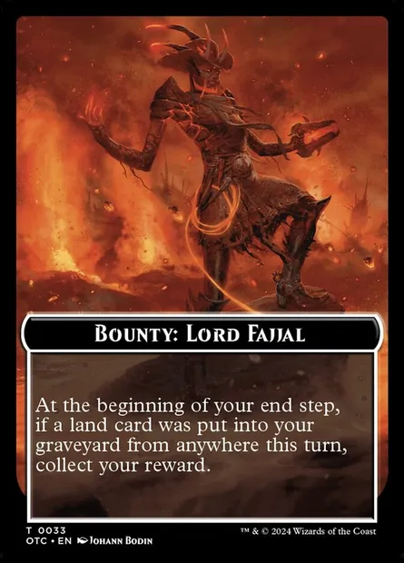 Bounty: Lord Fajjal // Wanted!, carte Magic TOTC 33 — extension Outlaws of Thunder Junction Commander Tokens