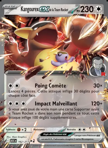 Kangourex-ex de la Team Rocket, carte Pokémon ASC 162 — extension Héros Transcendants
