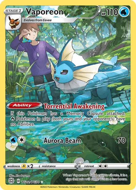Vaporeon, Pokémon card BRS TG02 — Brilliant Stars set