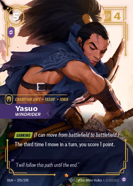 Yasuo, Riftbound card OGN 205 — Origins set