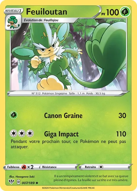Feuiloutan, carte Pokémon DAA 7 — extension Ténèbres Embrasées