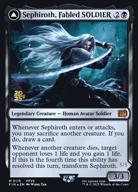 Sephiroth, Fabled SOLDIER // Sephiroth, One-Winged Angel, carte Magic PFIN 115s — extension Final Fantasy Promos