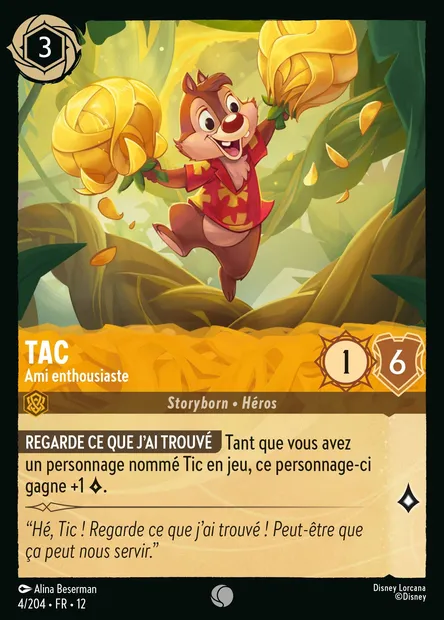 Tac - Ami enthousiaste, carte Disney Lorcana CH12-004 — extension Contrées Inconnues