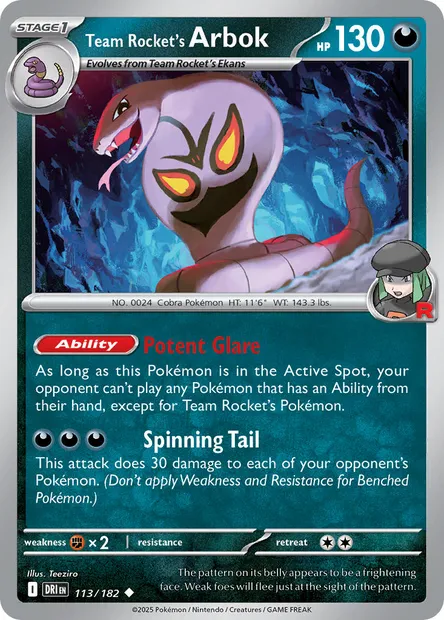 Team Rocket's Arbok, Pokémon card DRI 113 — Destined Rivals set