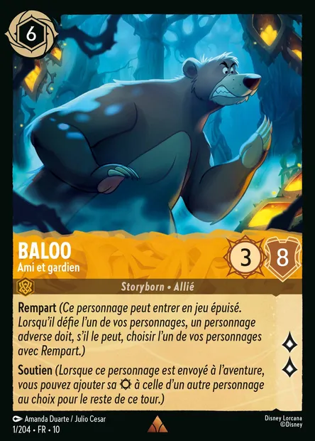 Baloo - Ami et gardien, carte Disney Lorcana CH10-001 — extension Lueurs dans les Profondeurs