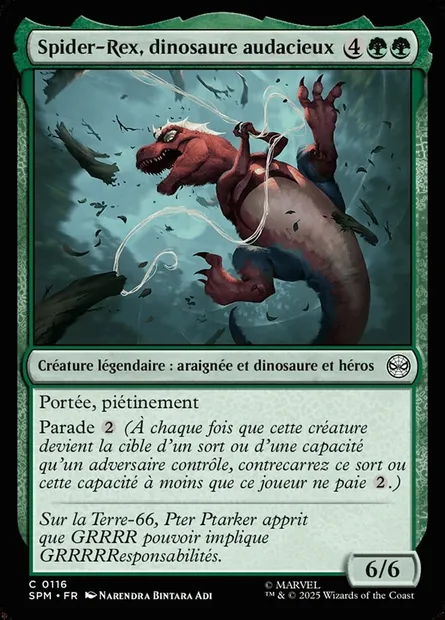 Spider-Rex, dinosaure audacieux, carte Magic SPM 116 — extension Marvel's Spider-Man