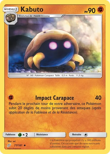 Kabuto, carte Pokémon TEU 77 — extension Duo de Choc