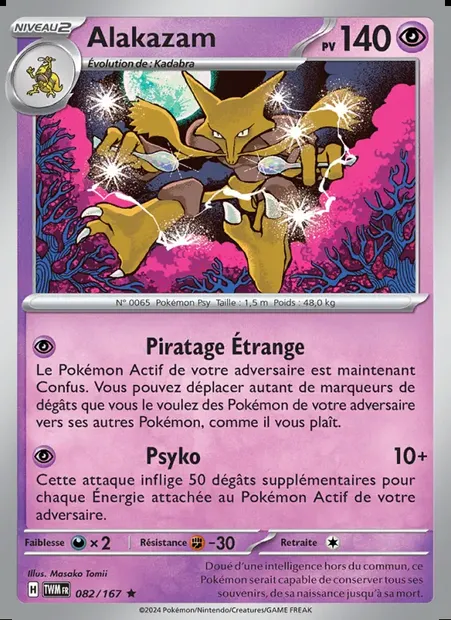 Alakazam, carte Pokémon TWM 082 — extension Mascarade Crépusculaire