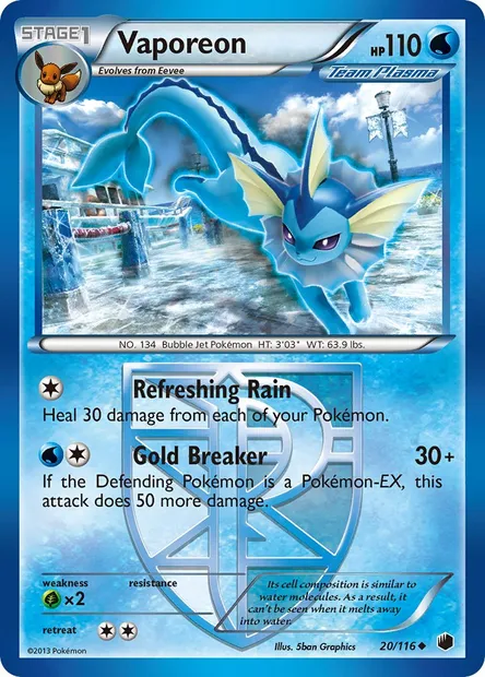 Vaporeon, Pokémon card PLF 20 — Plasma Freeze set