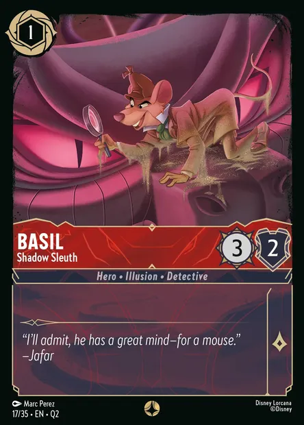 Basil - Shadow Sleuth, Disney Lorcana card Q2-017 — Illumineer's Quest: Palace Heist set