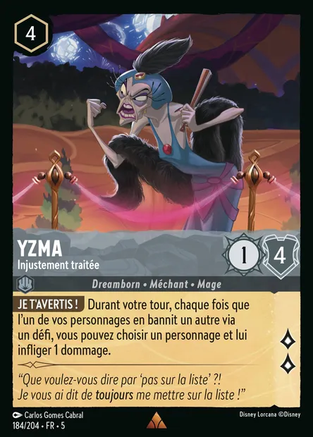 Yzma - Injustement traitée, carte Disney Lorcana CH5-184 — extension Ciel Scintillant