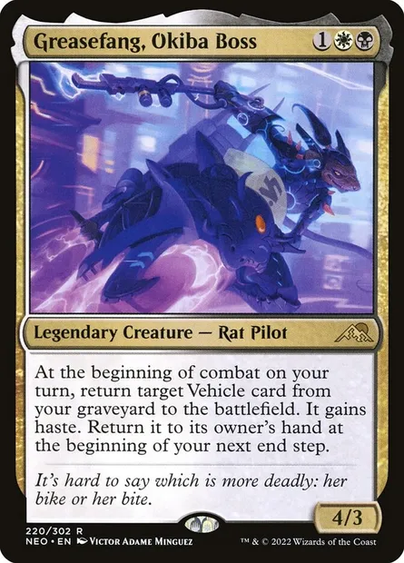 Greasefang, Okiba Boss, Magic card NEO 220 — Kamigawa: Neon Dynasty set
