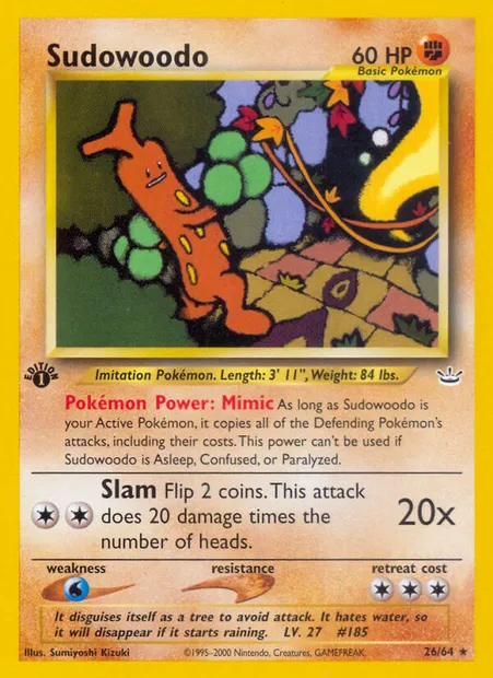 Sudowoodo, Pokémon card NR 26 — Neo Revelation set