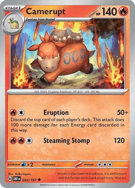 Camerupt, Pokémon card OBF 032 — Obsidian Flames set