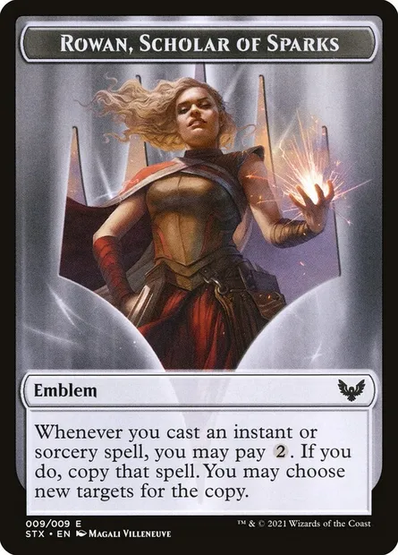 Rowan, Scholar of Sparks Emblem, Magic card TSTX 9 — Strixhaven: School of Mages Tokens set