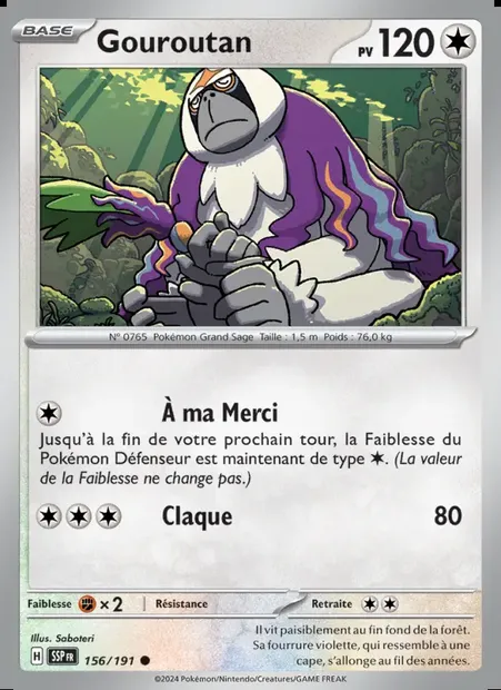 Gouroutan, carte Pokémon SSP 156 — extension Étincelles Déferlantes