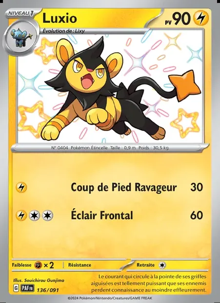 Luxio, carte Pokémon PAF 136 — extension Destinées de Paldea
