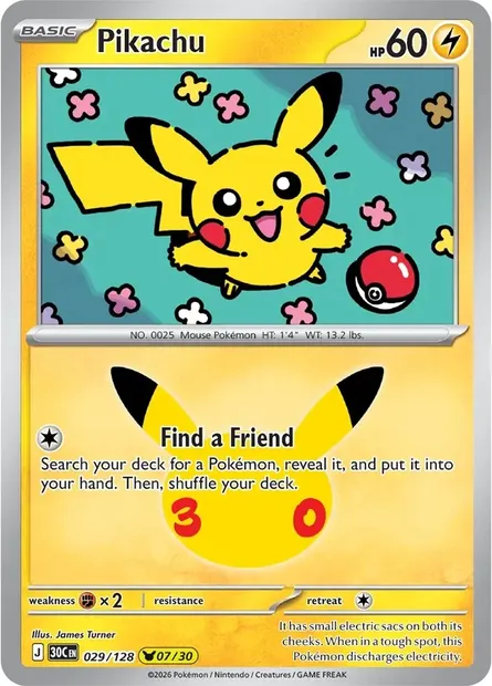 Pikachu, Pokémon card 30C 029 — 30th Celebration set