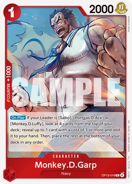 Monkey.D.Garp, One Piece card OP13-016 — CARRYING ON HIS WILL set