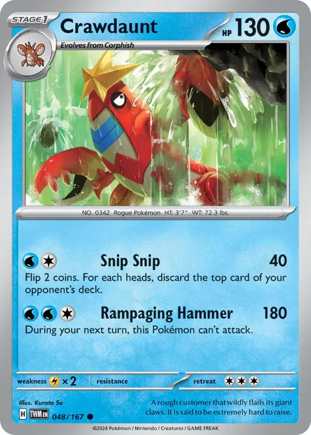 Crawdaunt, Pokémon card TWM 048 — Twilight Masquerade set