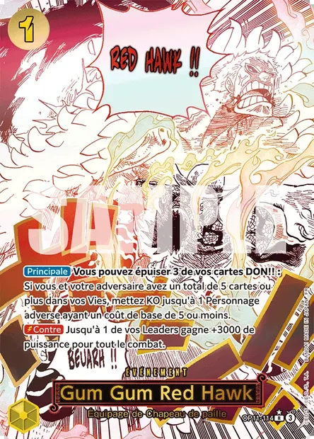 Gum Gum Red Hawk, carte One Piece OP11-114 — extension DES POINGS VIFS COMME L'ÉCLAIR