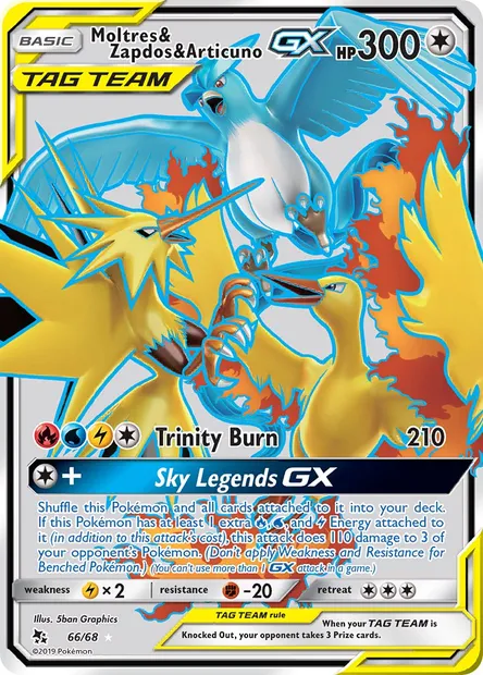 Moltres & Zapdos & Articuno GX, Pokémon card HIF 66 — Hidden Fates set
