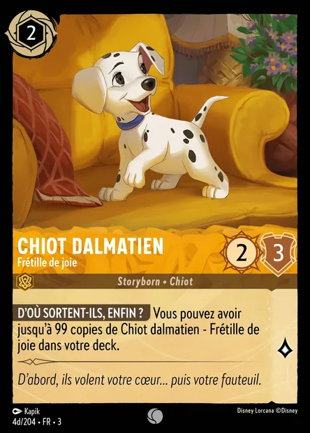 Chiot dalmatien - Frétille de joie, carte Disney Lorcana CH3-004d — extension Les Terres d'Encres