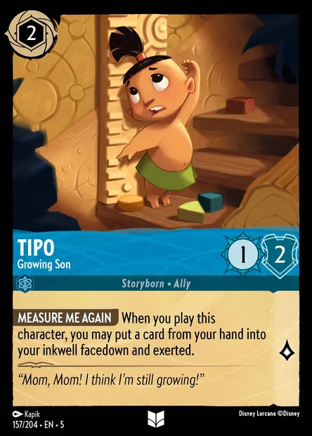 Tipo - Growing Son, Disney Lorcana card CH5-157 — Shimmering Skies set