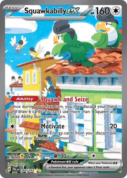 Squawkabilly ex, Pokémon card PAL 264 — Paldea Evolved set