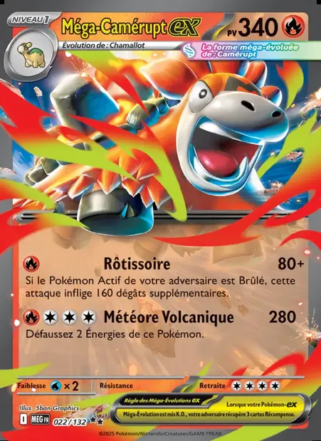 Méga-Camérupt-ex, carte Pokémon MEG 022 — extension Méga-Évolution