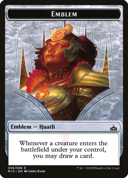 Huatli, Radiant Champion Emblem, carte Magic TRIX 5 — extension Rivals of Ixalan Tokens