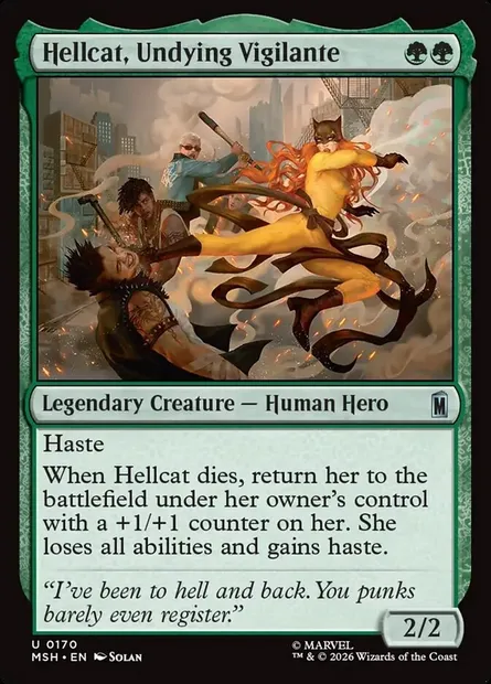 Hellcat, Undying Vigilante, Magic card MSH 170 — Marvel Super Heroes set